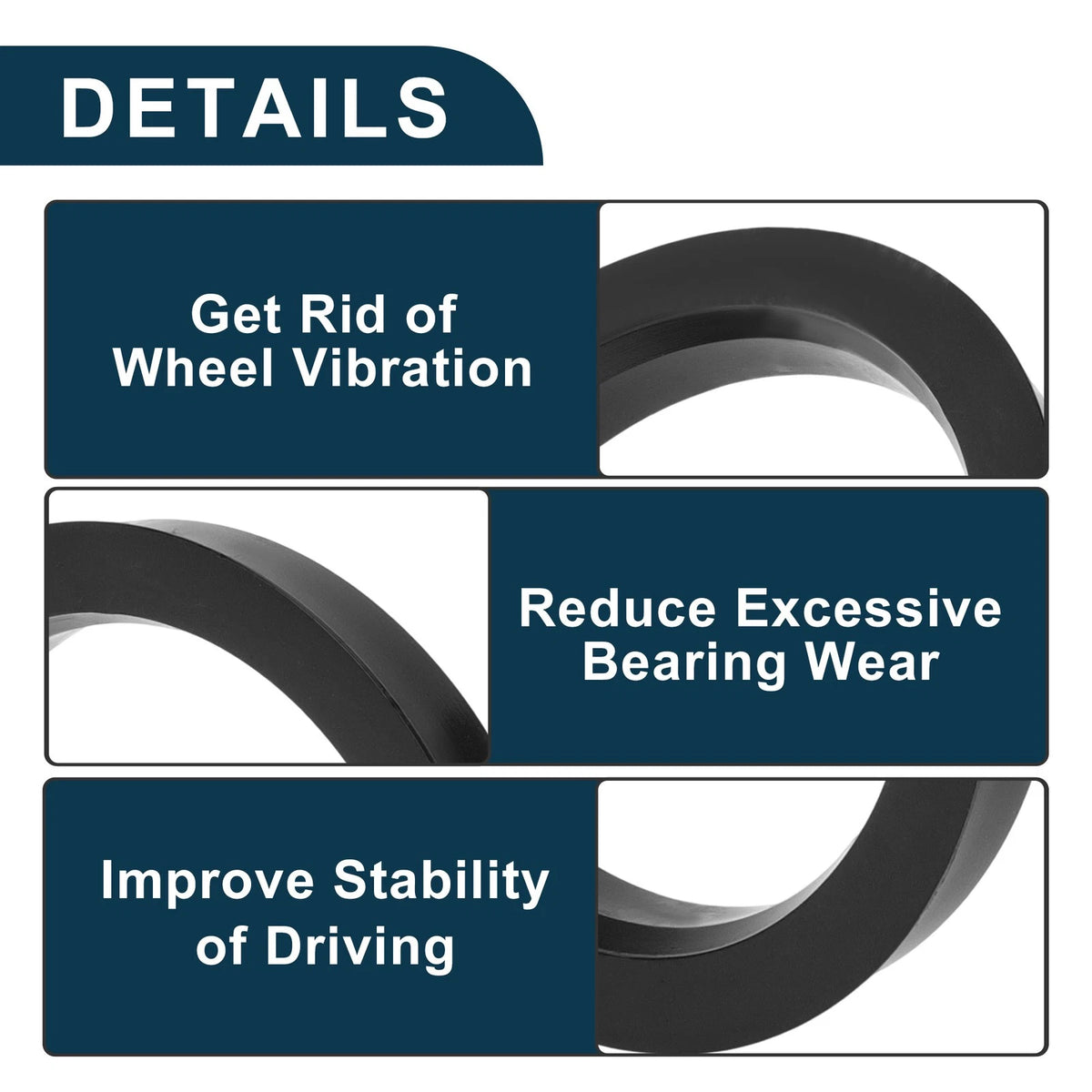 Set of 2 Wheel Hub Centric Rings for Car (OD 83.1mm ID 66.1mm) Black Polycarbonate