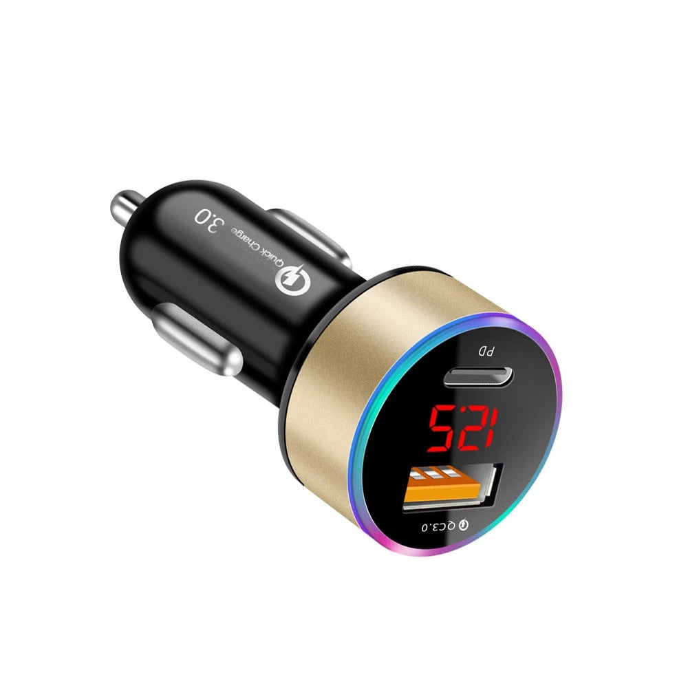 Fast Car Phone Charger LED Light QC3.0 USB PD Type-C Cigarette Lighter Socket