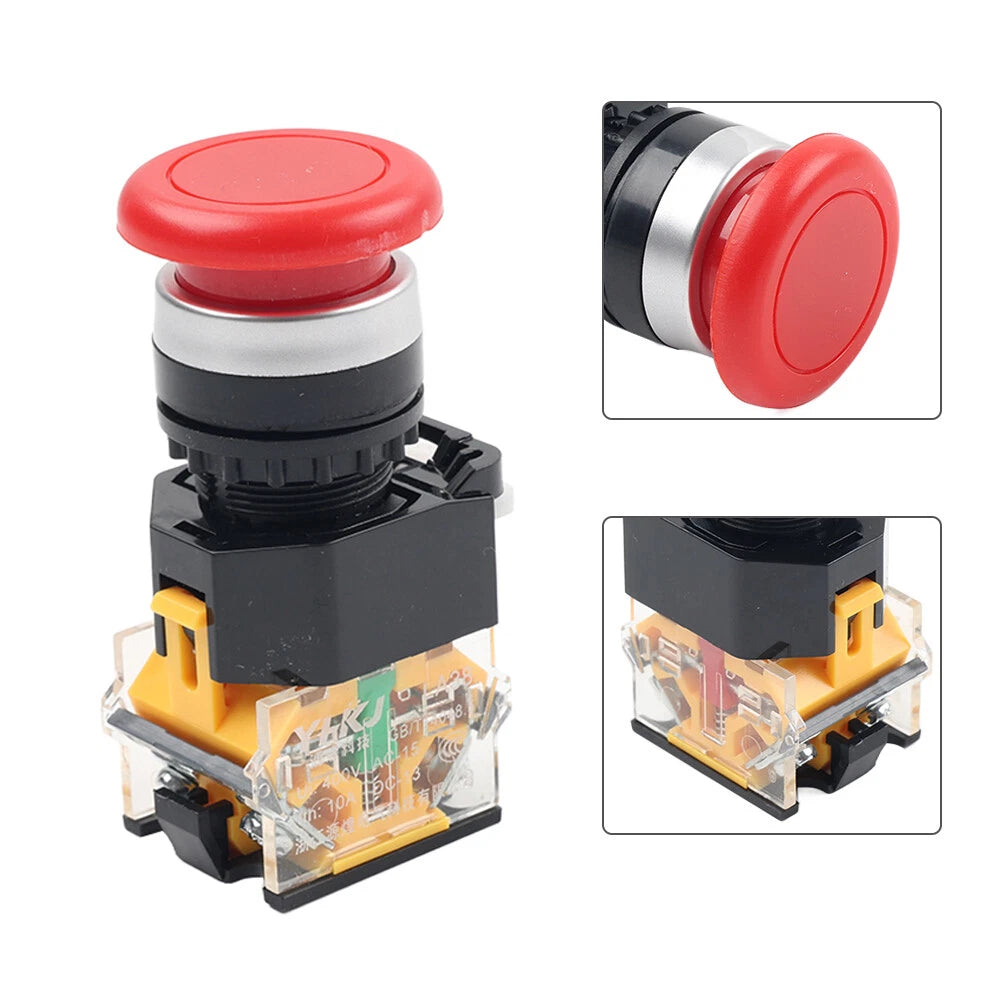 Mushroom Momentary Push Button Switch Red 1NC 1NO DC 220V 10A