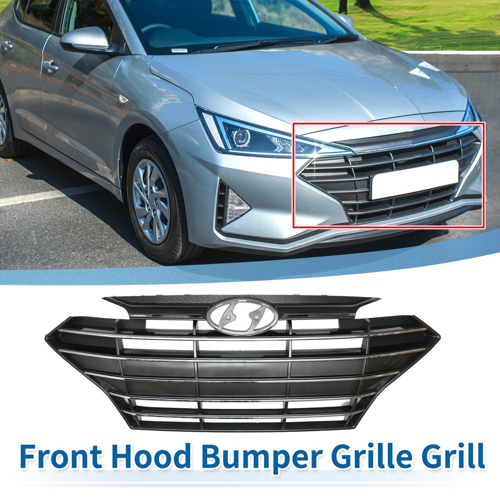 Front Upper Bumper Grille Replacement for Hyundai Elantra 2019–2020 Black