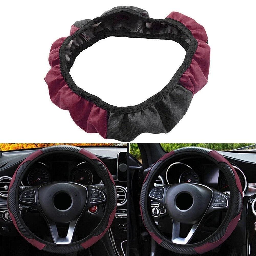 Steering Wheel Cover for Car SUV (15", Microfiber Leather, Wine Red)