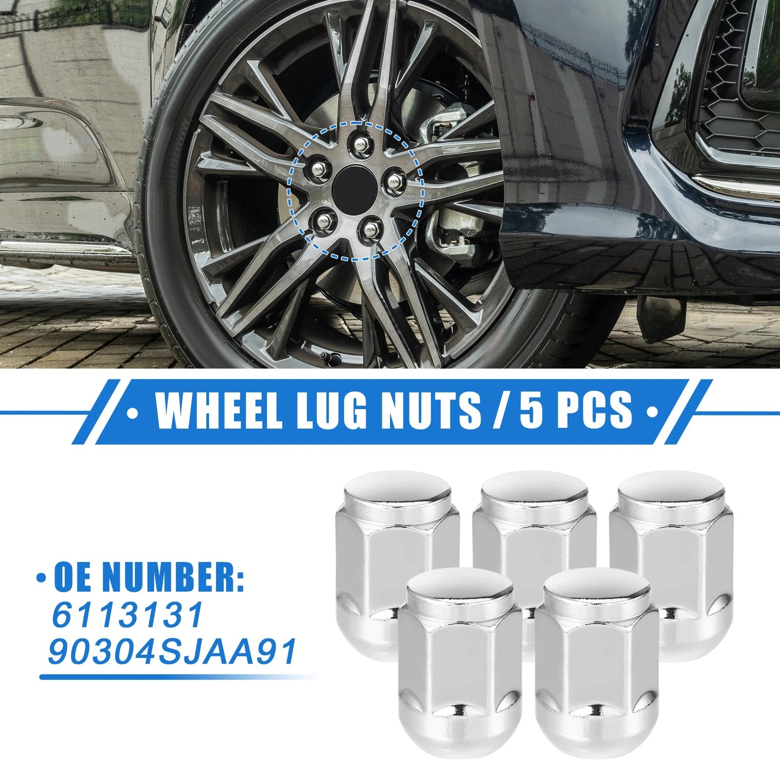 Wheel Lug Nuts Set 5 Pcs M14x1.5 Replacement for Honda Civic (2017–2021)