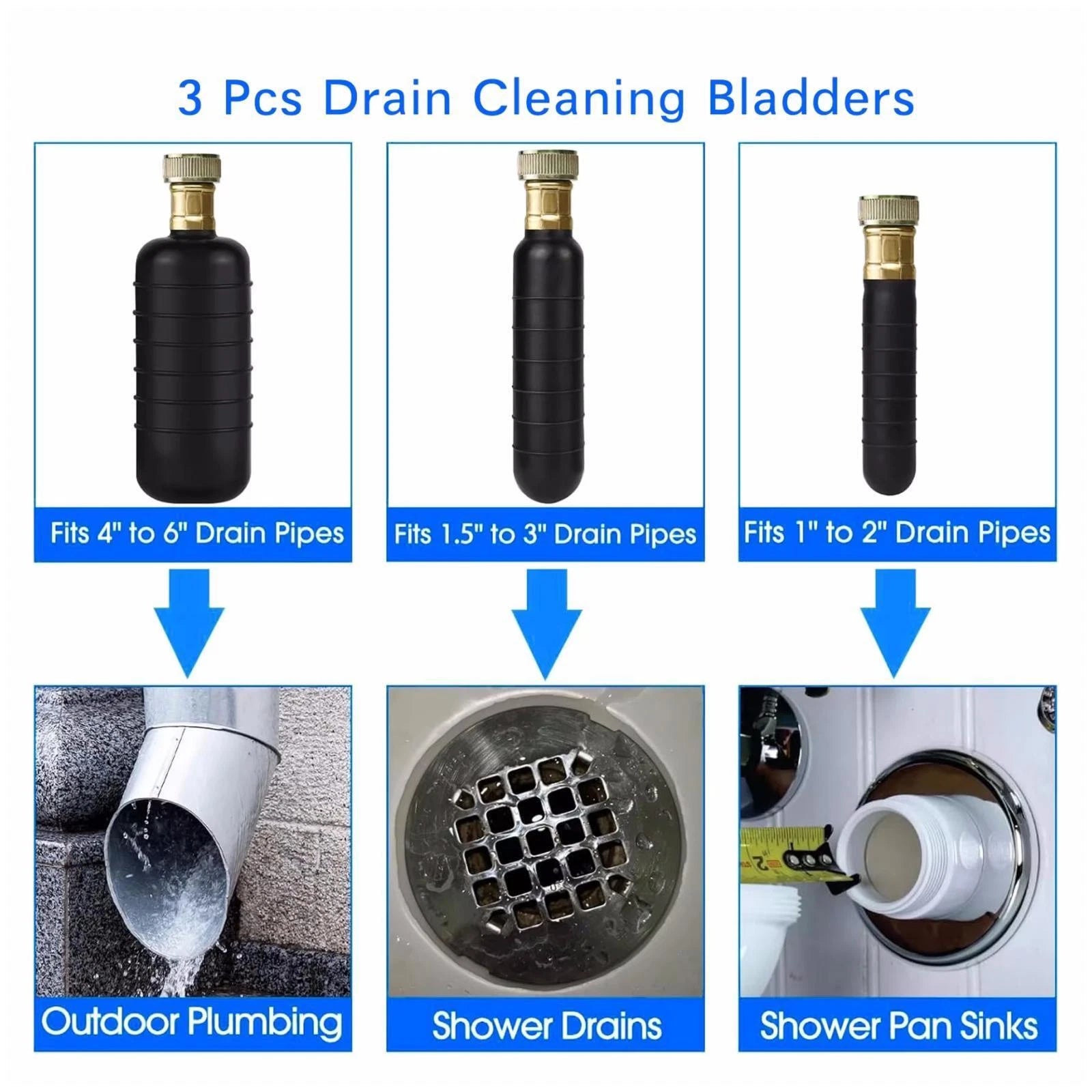 3X Drain Bladder Kit for 1 to 6 Inch Drain Pipes