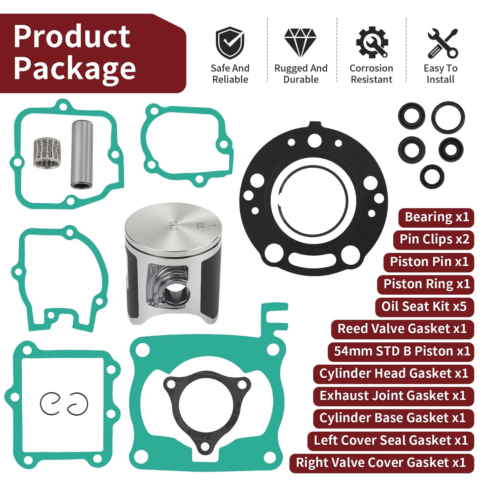 Top End Rebuild Kit 54mm STD B Piston for Honda CR125R (2003–2004) 13110-KSR-A00