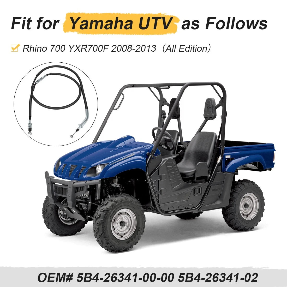 Brake Cable for Yamaha Rhino 700 YXR700F 4x4 (2008–2013) 5B4-26341-00-00