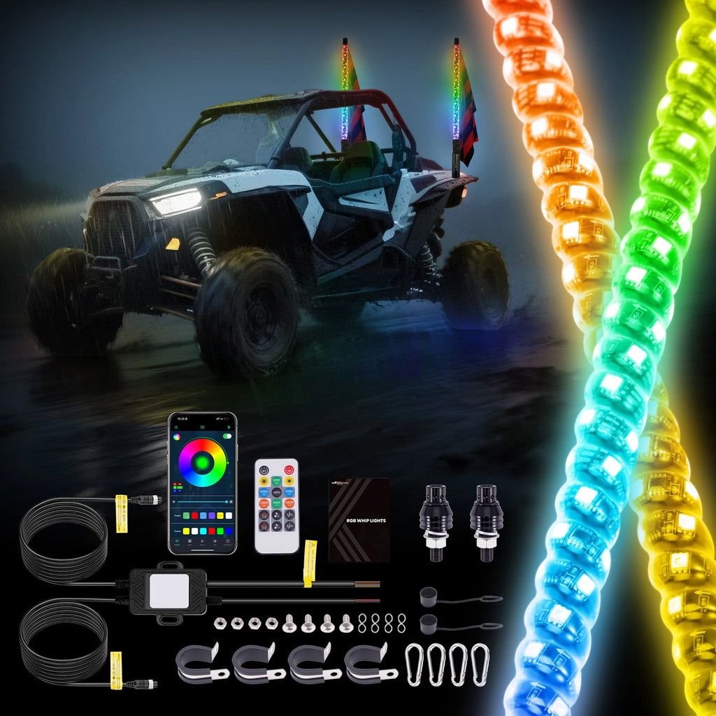 2X RGB Chasing Whip Lights for ATV (Music Sync Mode)