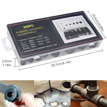 200Pcs Rubber Grommets Set for Universal Applications (Assorted Sizes)