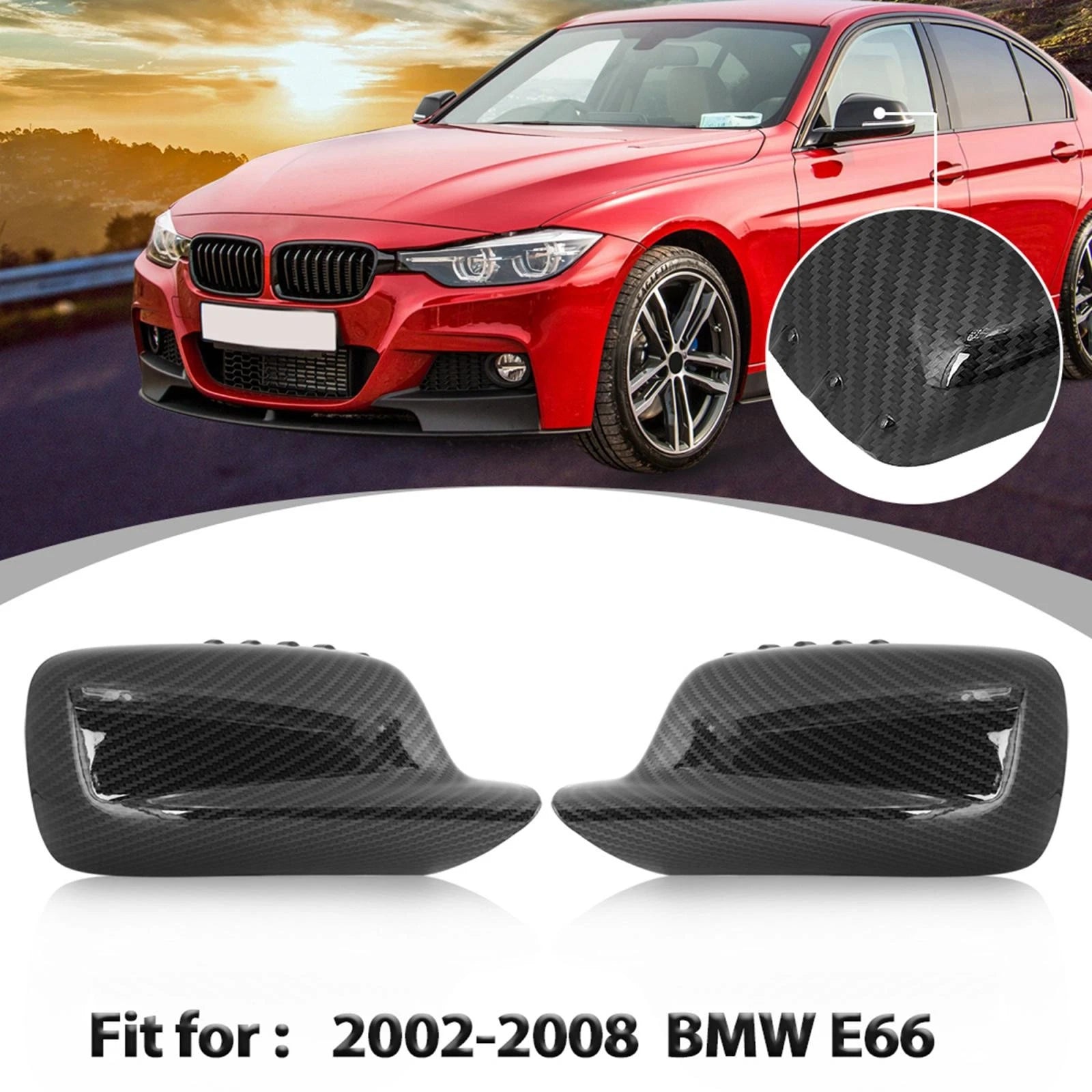 Side Mirror Cover Cap Carbon Fiber Pattern Replacement for BMW 7 Series (2002–2008)