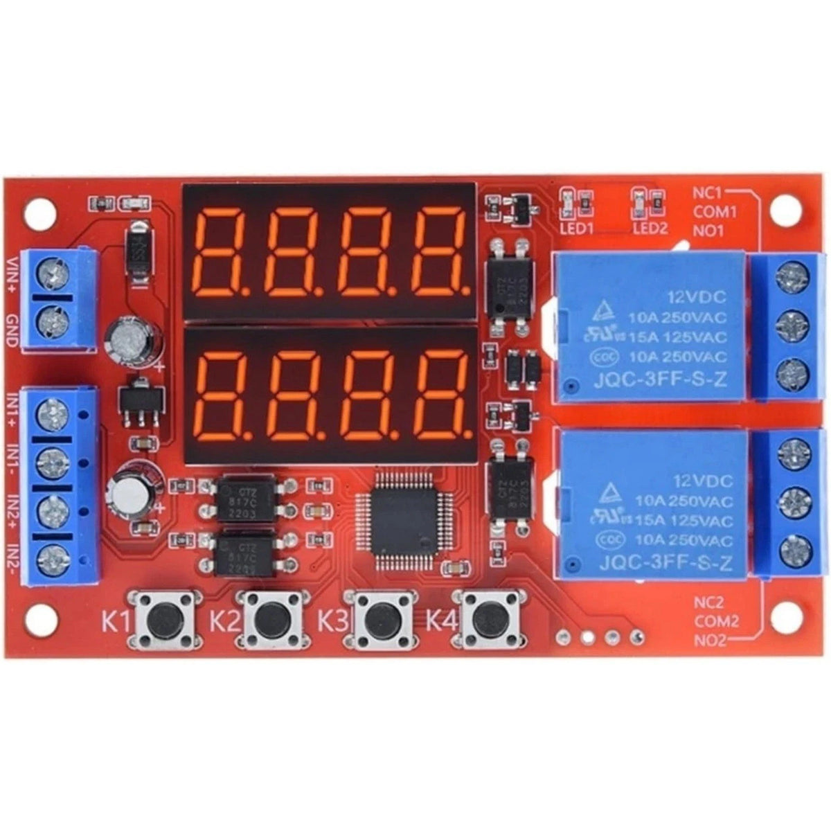 Dual Channel 12V 10A Programmable Timer Relay Module 32 Mode Delay Controller
