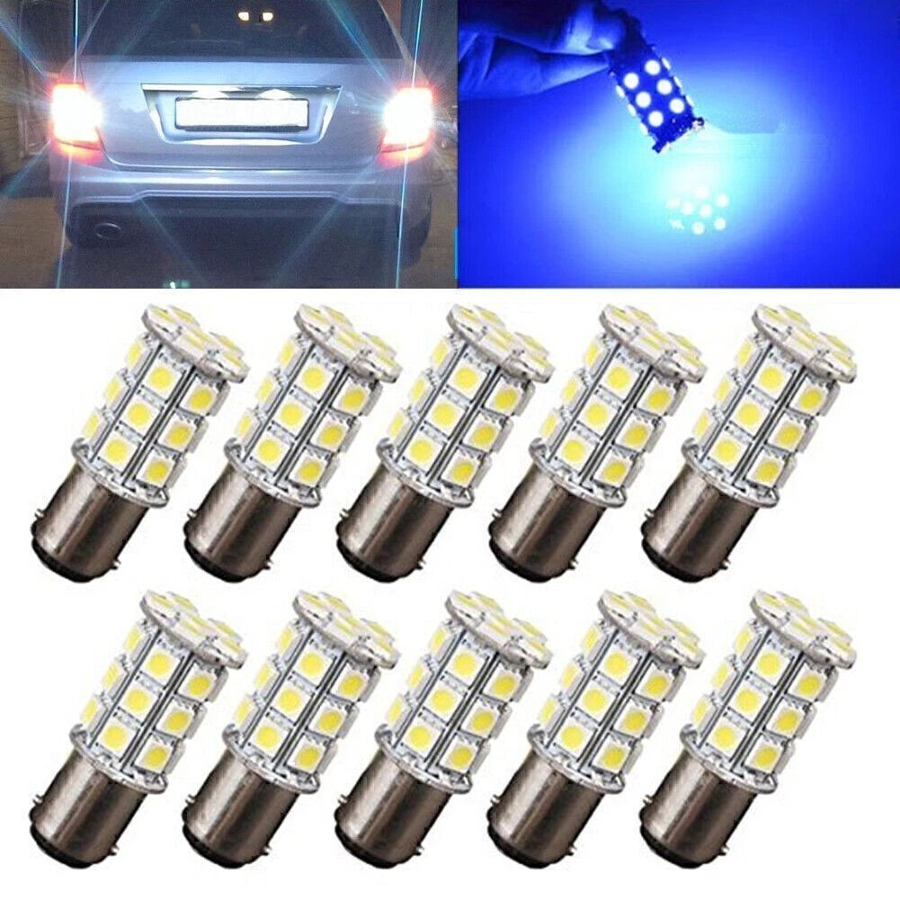 10X BA15D 27SMD LED Light Bulbs for RV Marine Boat Trailer (Blue)