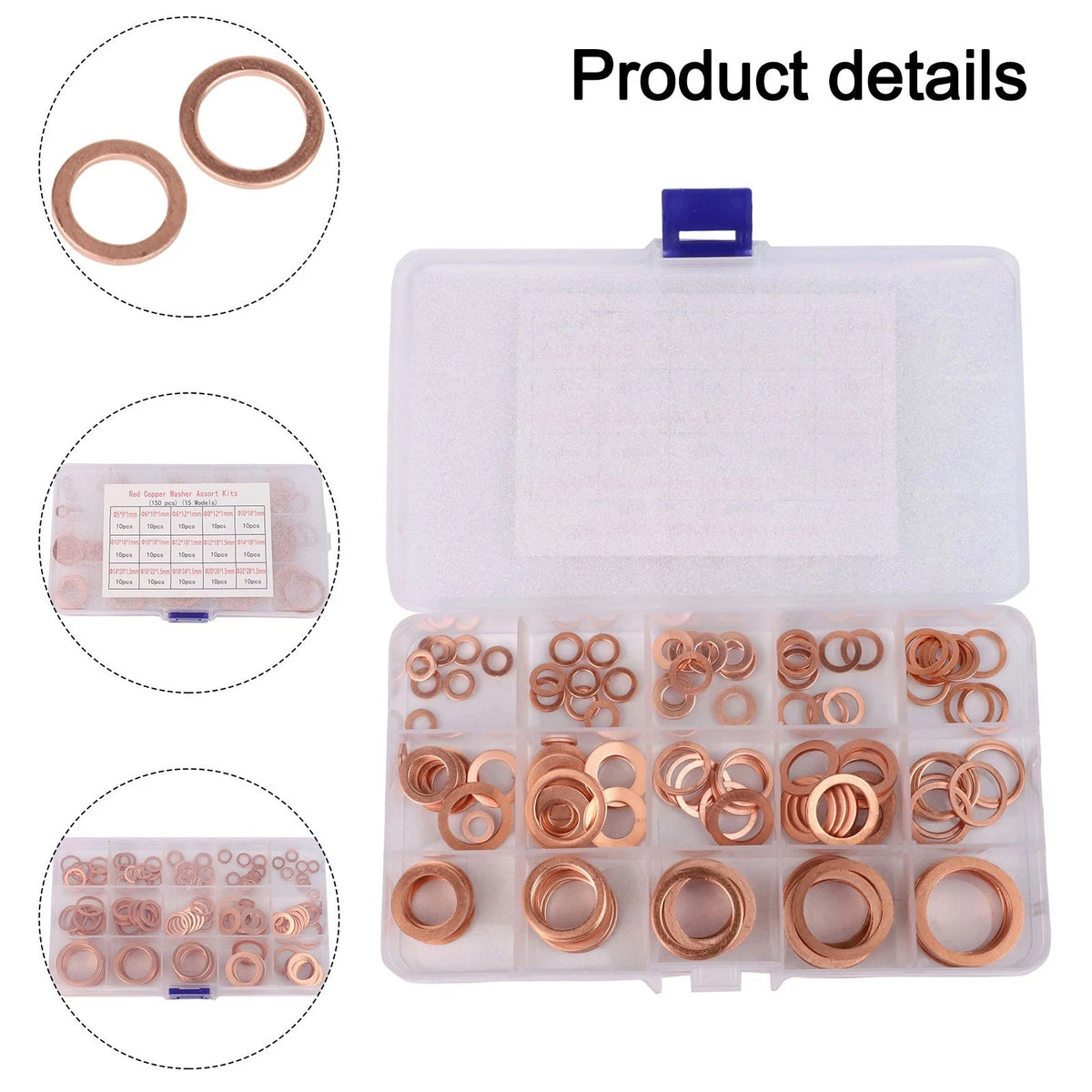 150 Piece Copper Washer Assortment Kit for Easy Transport