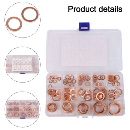 150 Piece Copper Washer Assortment Kit for Easy Transport