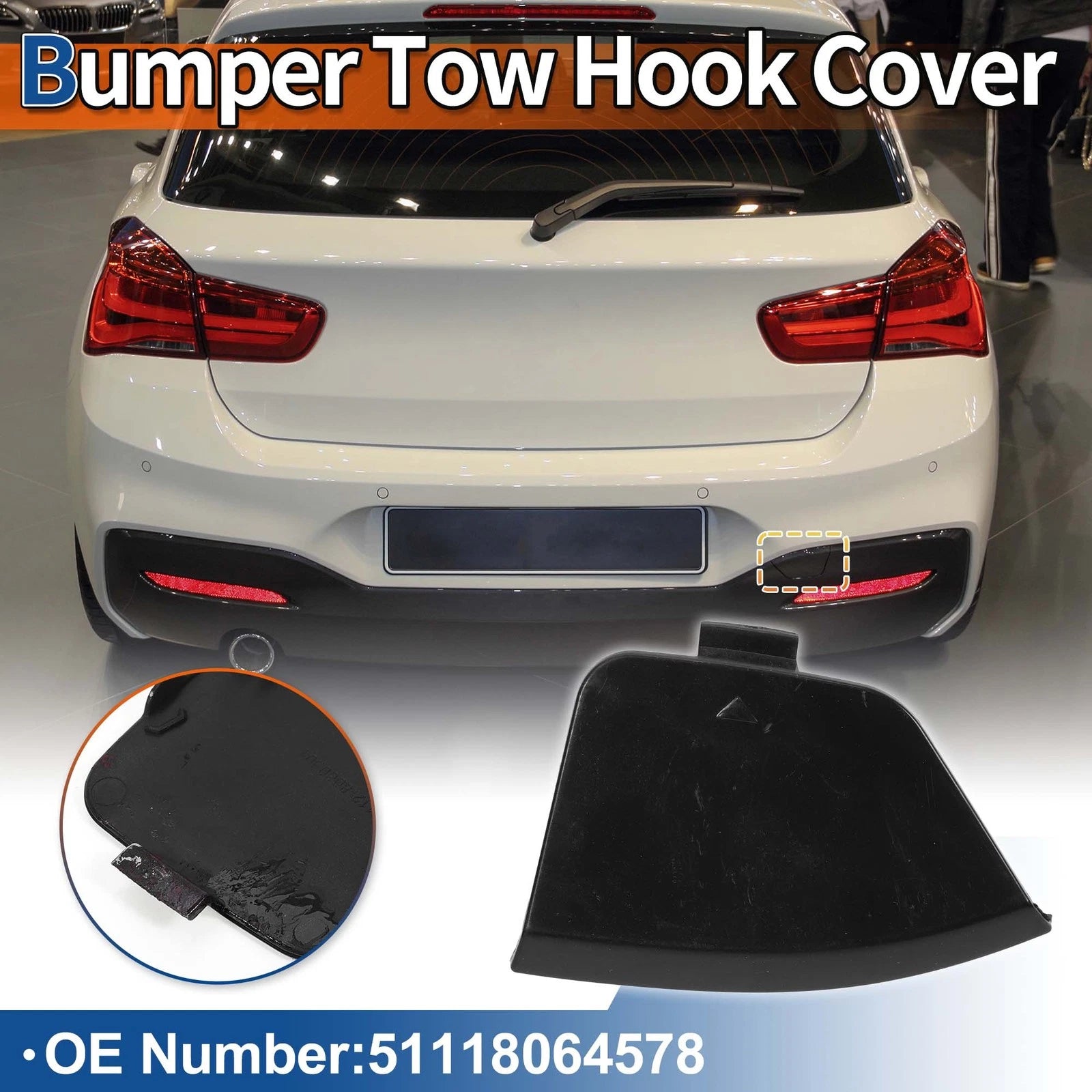 Rear Tow Hook Cover Unpainted Replacement for BMW 114i (2015–2018)