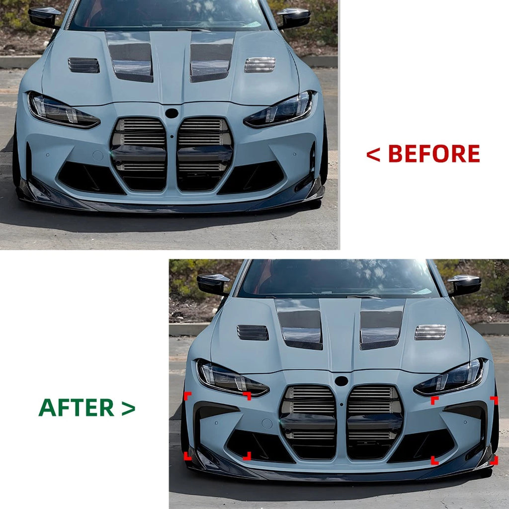 Carbon Look Front Bumper Side Fin Canards Splitter for BMW M3 M4 (2021–Present)