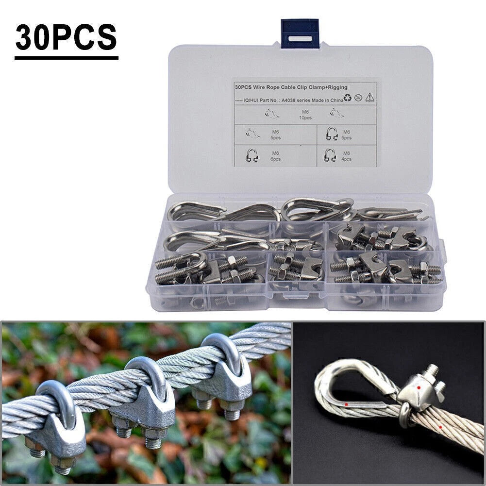 30PCS M6 Wire Rope Fixed Clamps with Triangular Ring Auto Mount Accessories