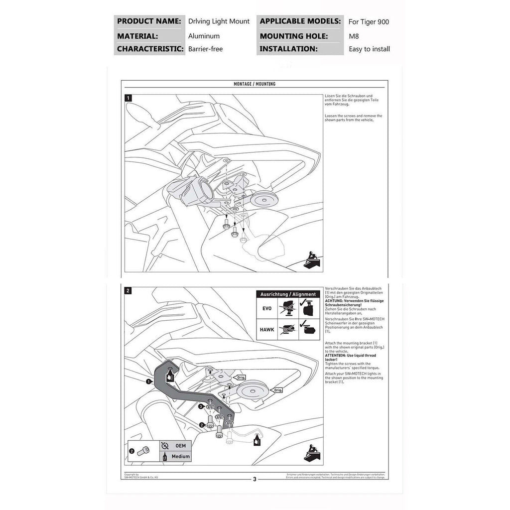 Fog Lamp Bracket for Tiger 900 (2020–2023)