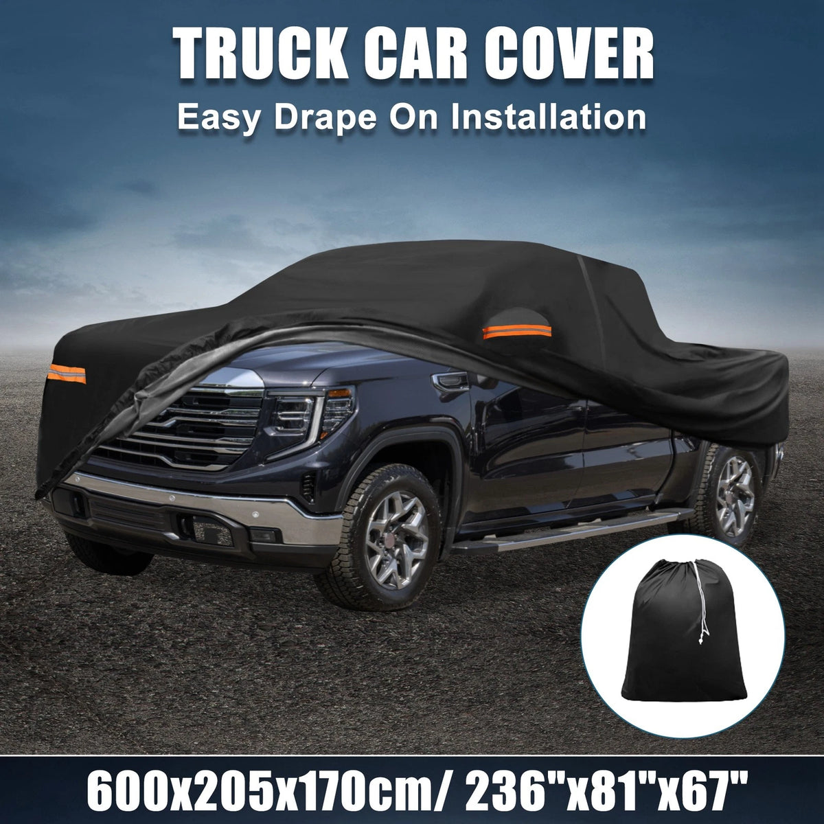 Waterproof Car Cover for GMC Sierra 6.6ft Bed (210D-PU, Black)