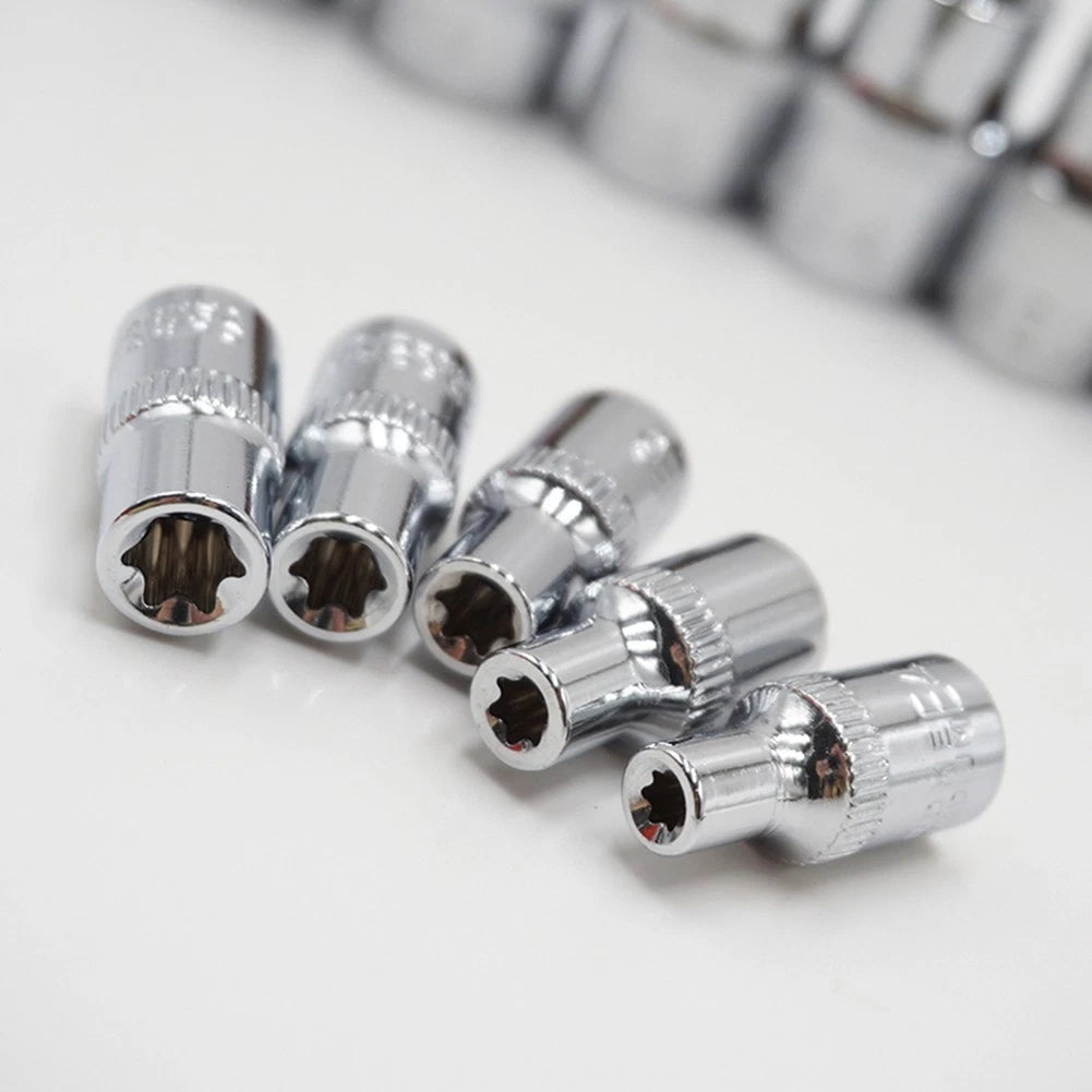 11-Piece Drive Socket Set for E Type Wrench (3/8" Chrome Vanadium Steel)