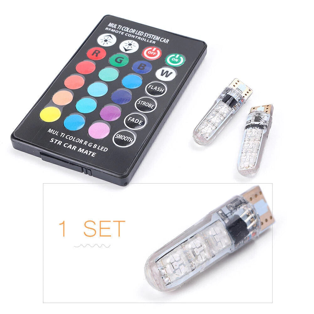2X T10 5050 RGB LED Dome Light Bulbs for Universal Vehicles