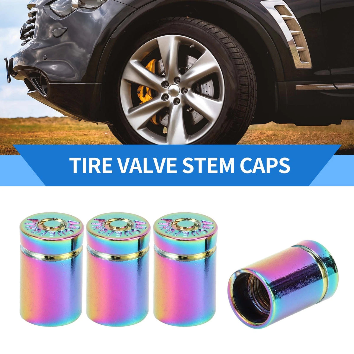 Tire Valve Stem Caps 4 Pack for SUV Bike RV 11x17mm (11–17mm)