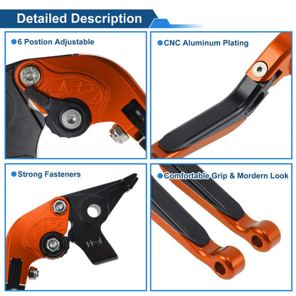 Brake Clutch Levers for Kawasaki Ninja 650R (2009–2016) - Orange Head Black Handle