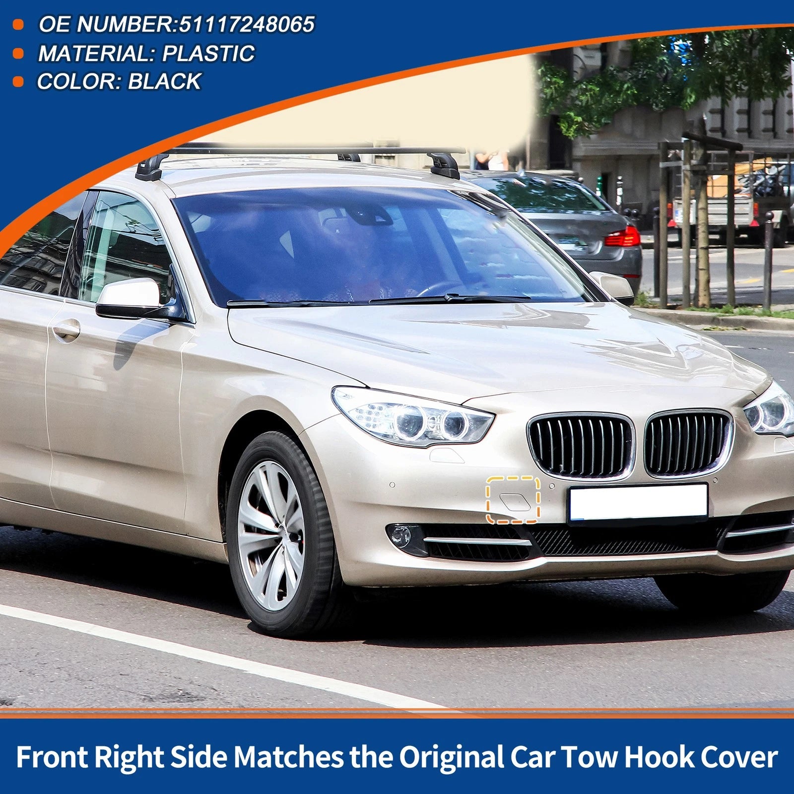 Front Right Tow Hook Cover Replacement for BMW 535i 550i GT (2010–2018)