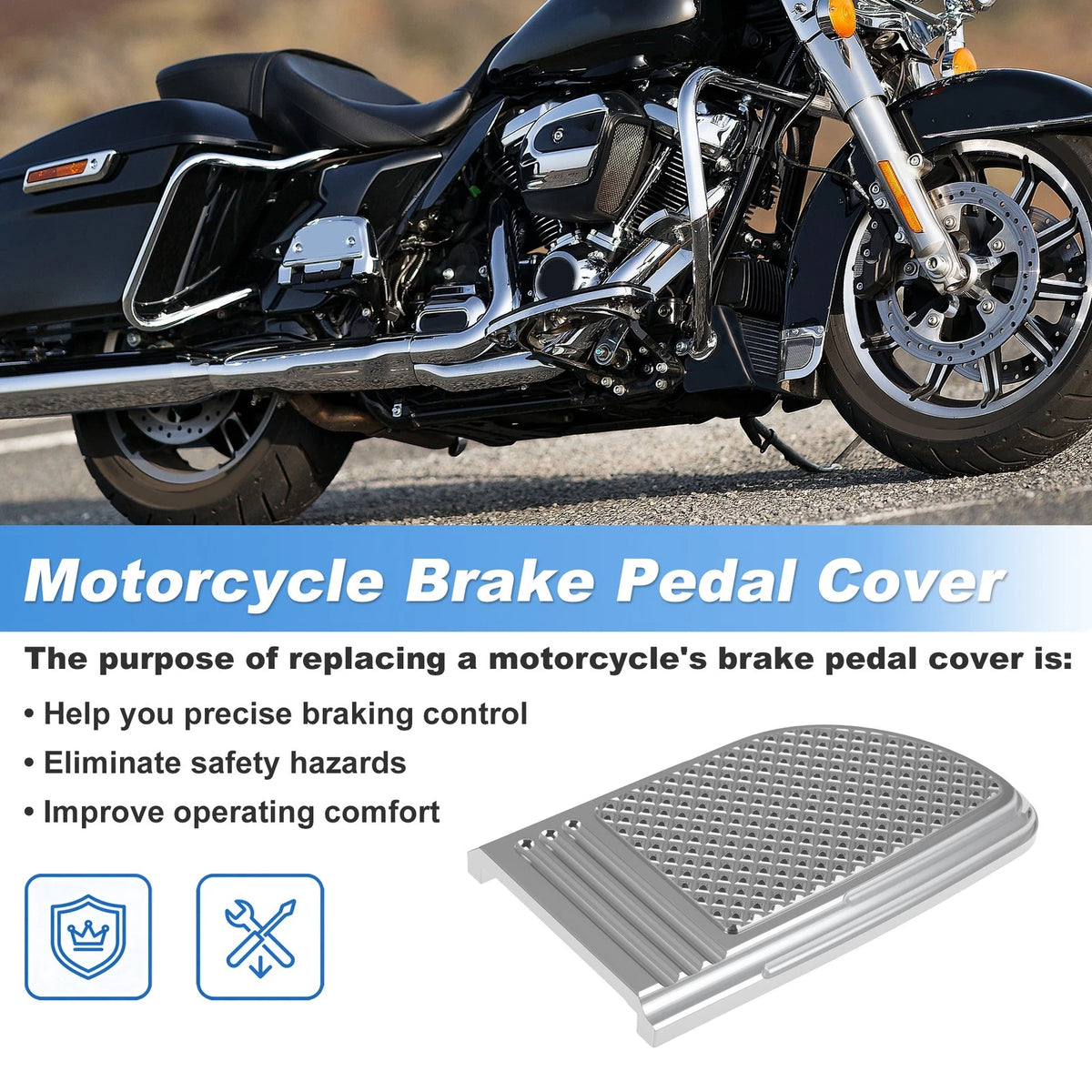 2X Brake Pedal Pad Cover & Gear Shift Knob for Harley FLD (2012–2016)