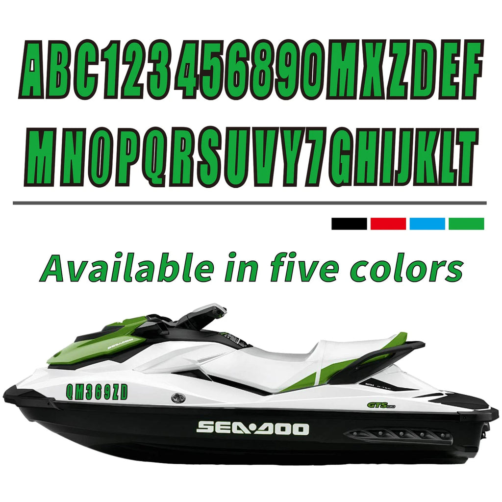Set of 4 Green Decals for Boat Registration A-Z & 0-9