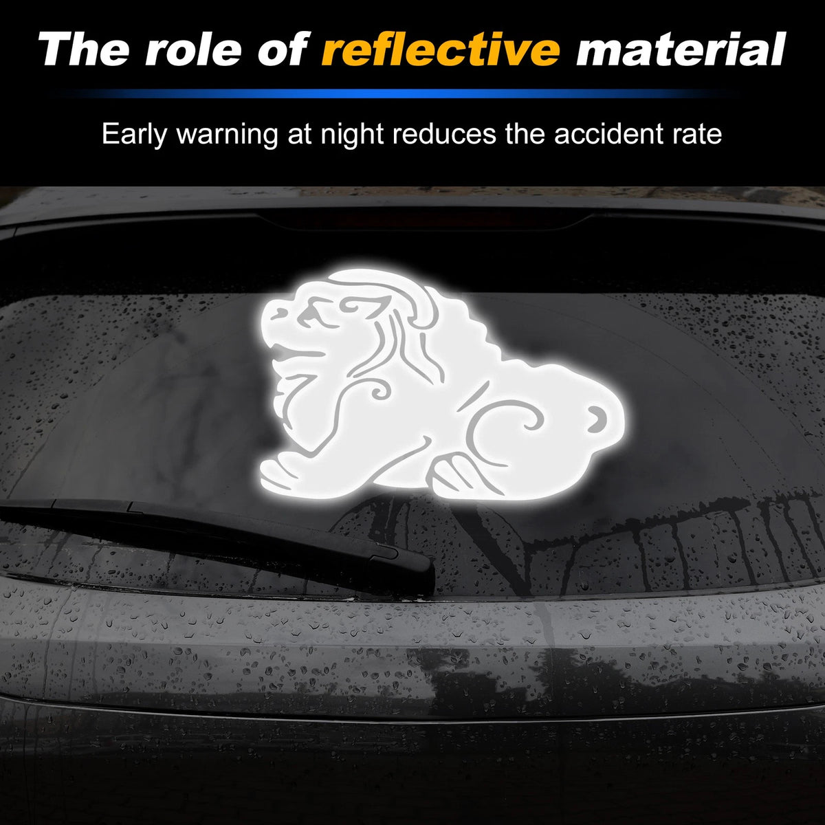 Reflective Bumper Decal for - Silver Tone Lion Dance