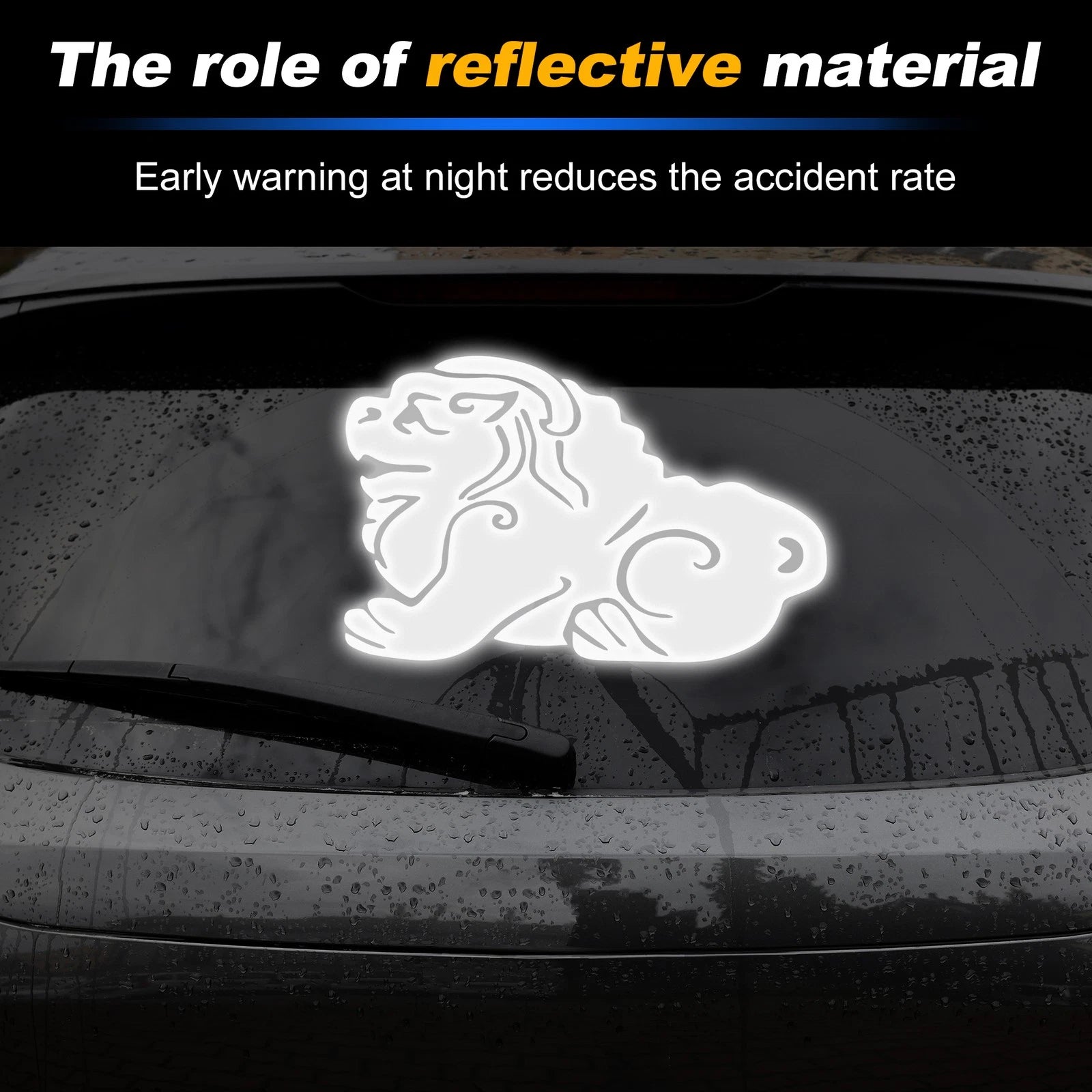 Reflective Bumper Decal for - Silver Tone Lion Dance