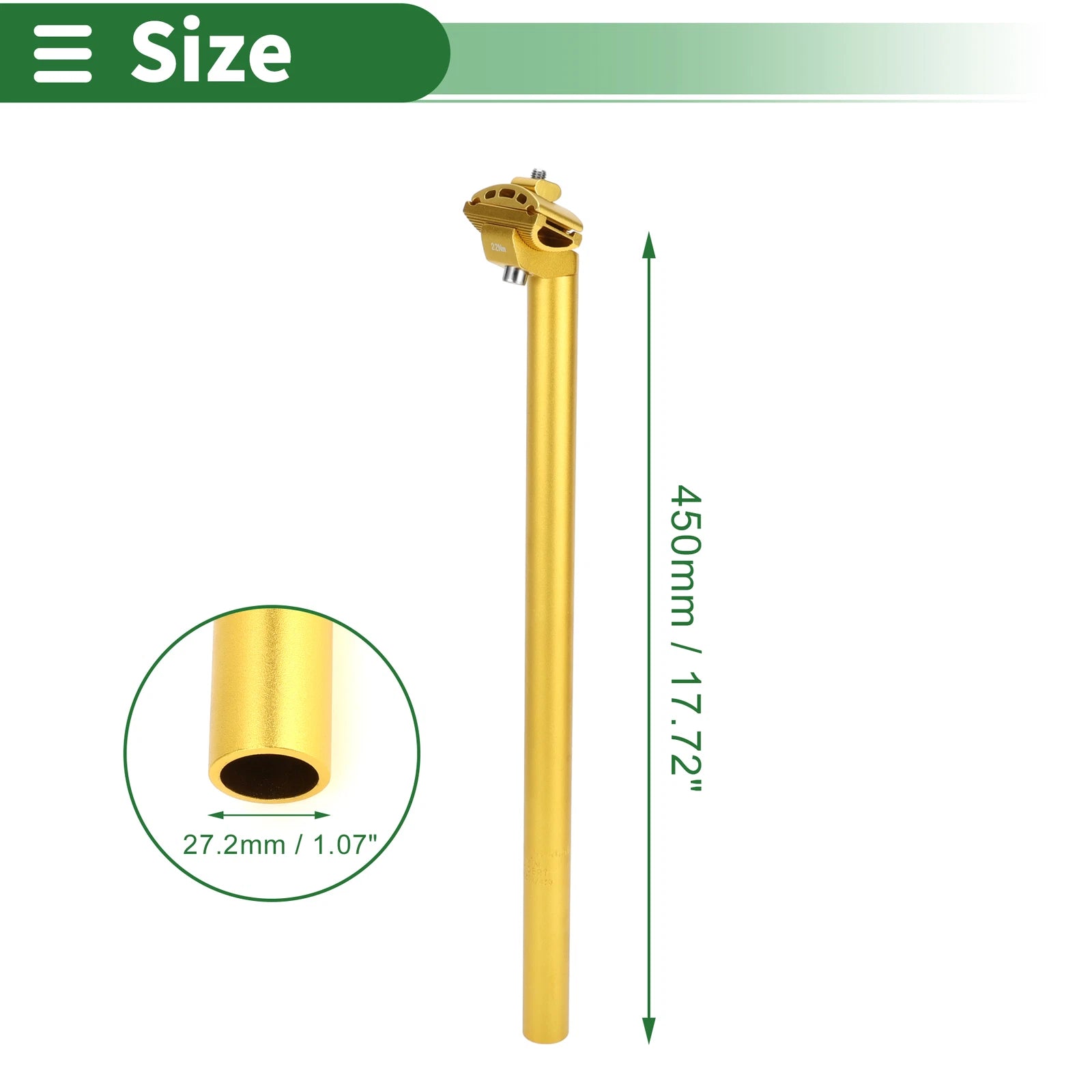 27.2mm Bike Seat Post for Adjustable Angle (Extra Long, Gold Tone)