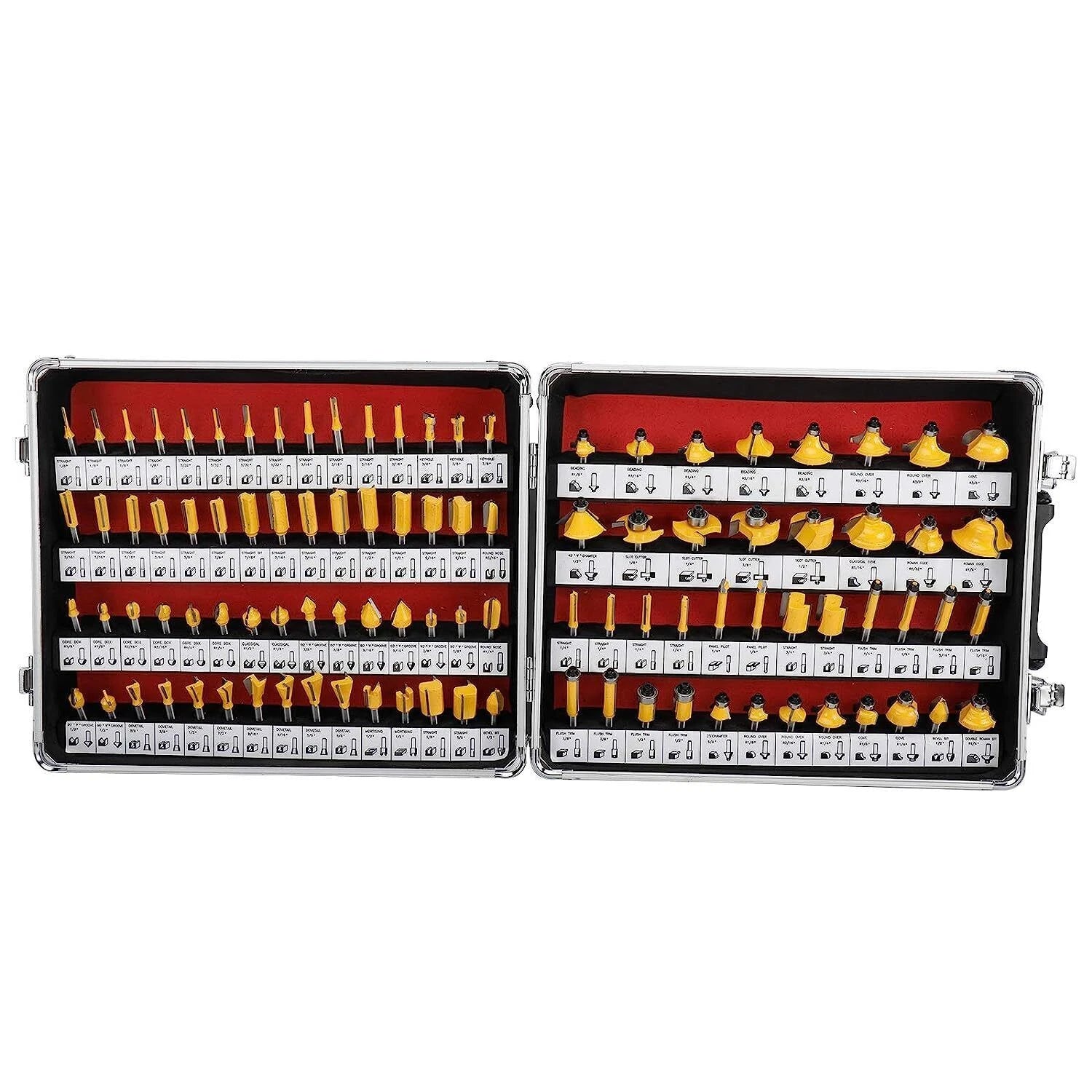 100Pcs Router Bit Set 1/4" Shank Tungsten Carbide for Woodworking