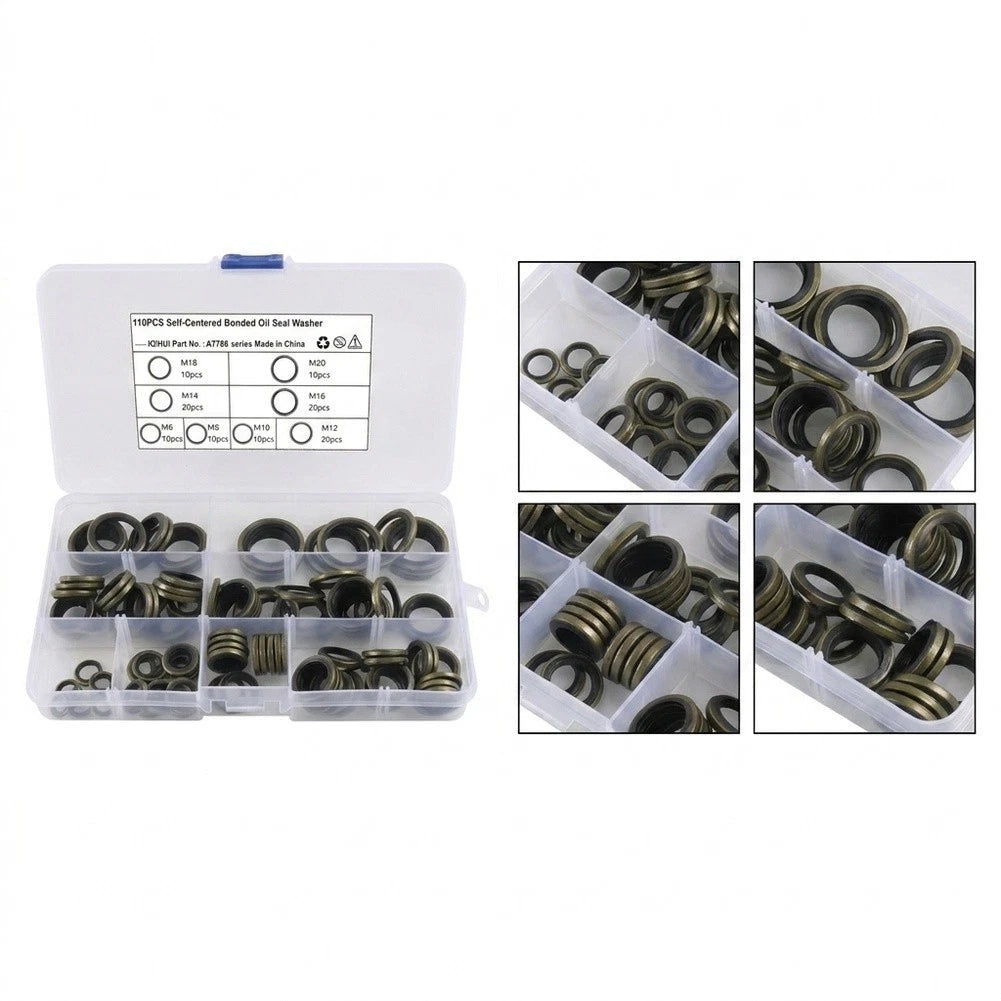 110 pcs Crush Washers for Engine Oil Drain M6-M20 Sizes