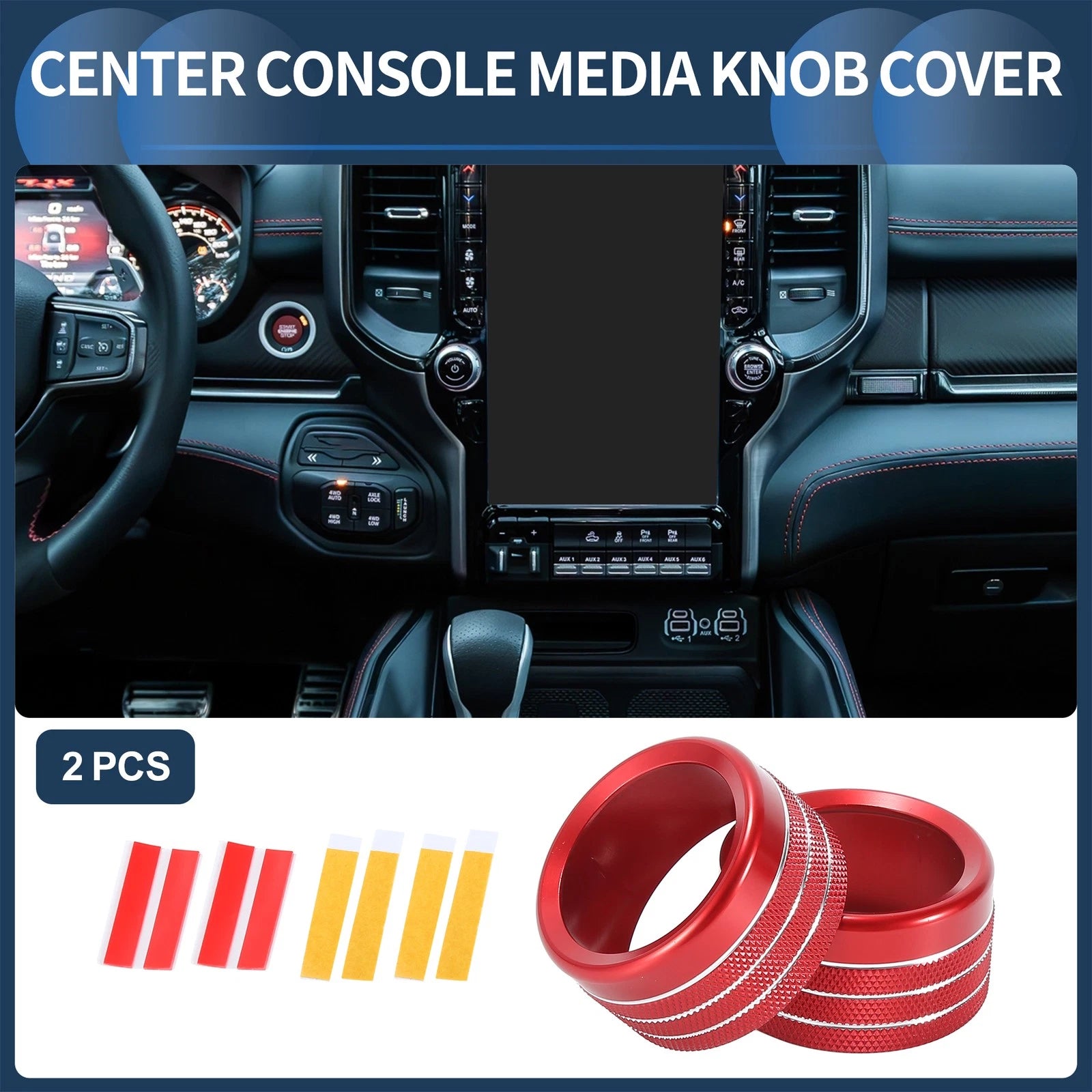 Audio Media Switch Knob Cover for Dodge Ram 2019–2021 Red 2 Pcs