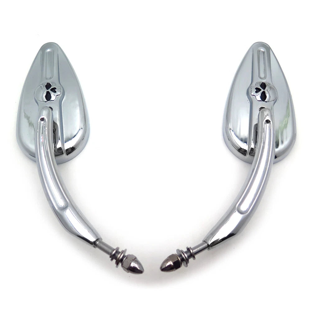 Chrome Skull Flame Side Mirrors for Harley Wide Glide FXWG (1980–2000)
