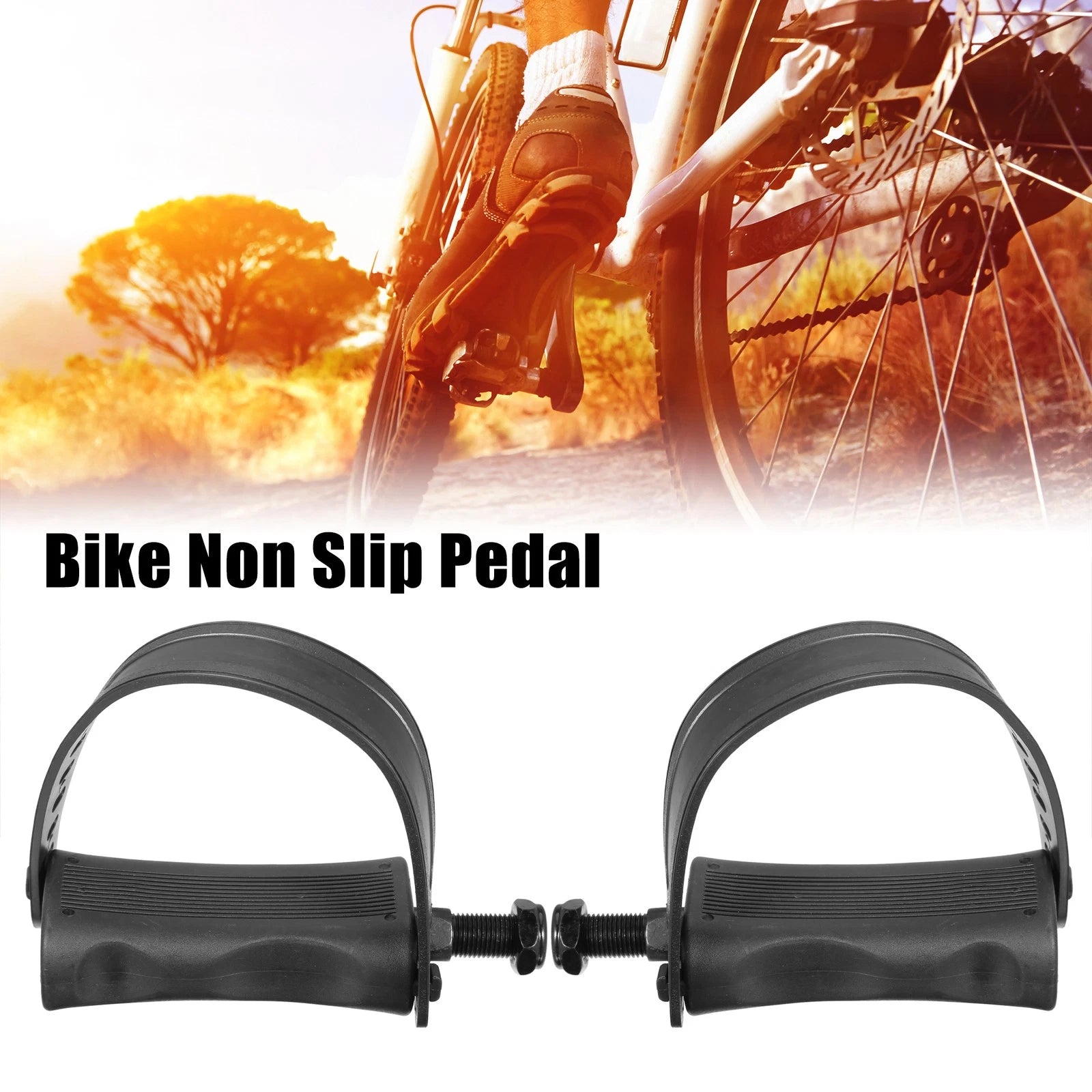 Exercise Bike Pedals with Straps 1/2 Inch Spindle Pair for Black Cycling