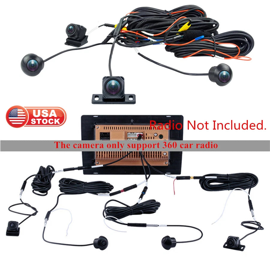 4X Parking Reverse Camera & Wiring for Android Cars (360° Panoramic View)