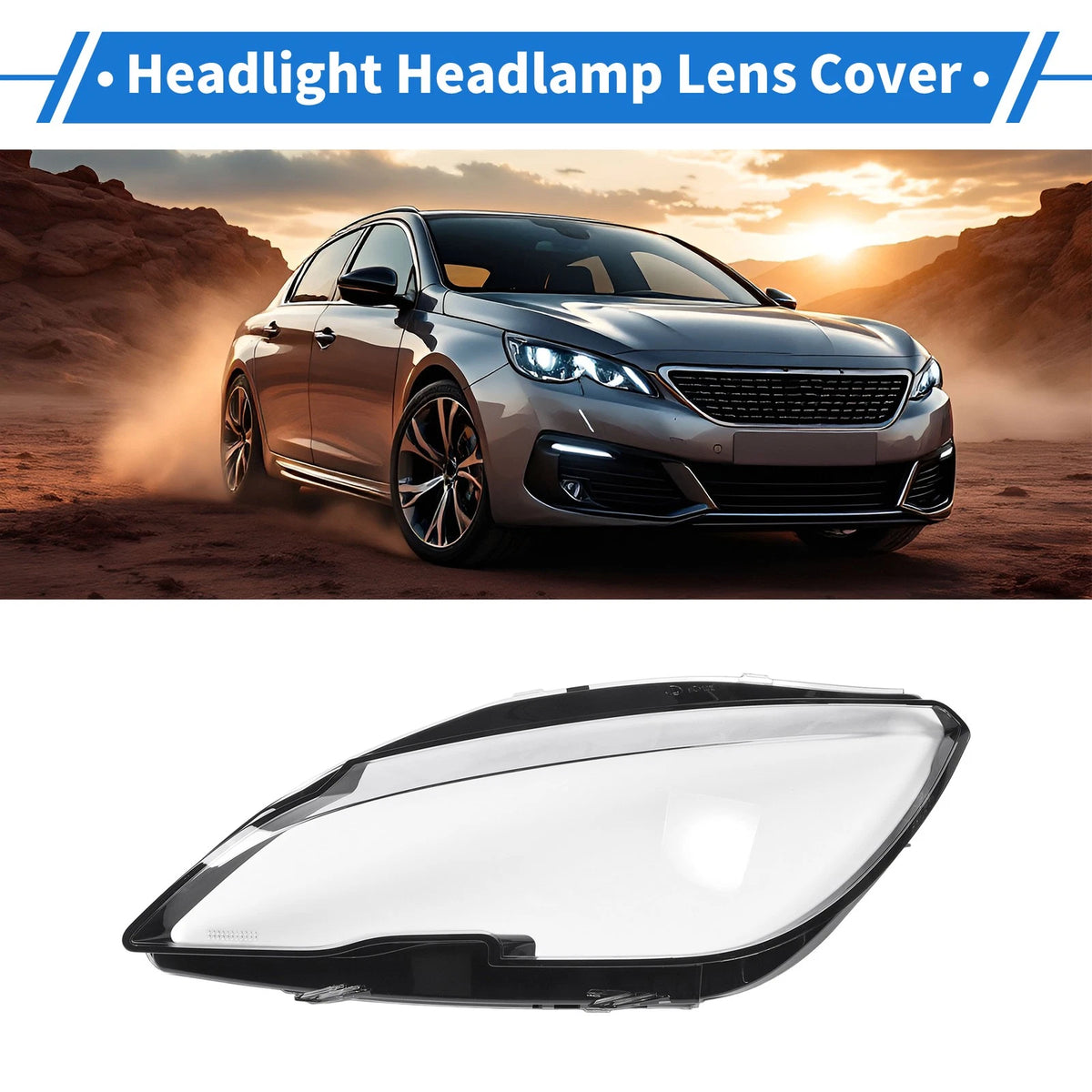 Headlight Lens Cover for Peugeot 408 (2014–2018) Clear Black