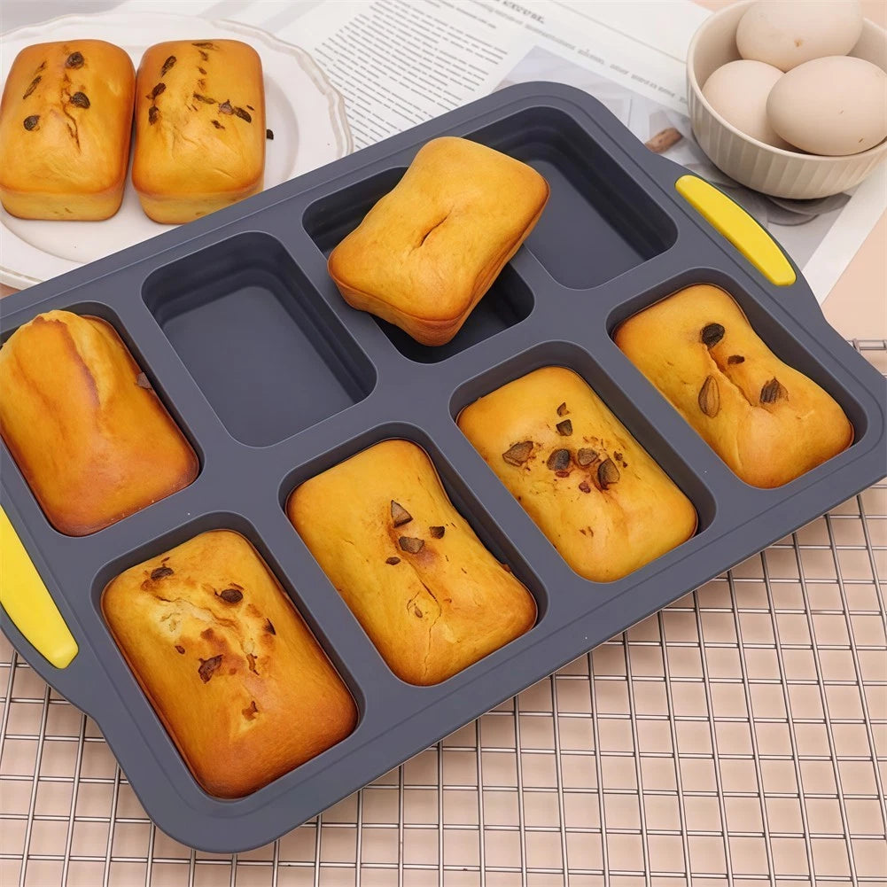 8 Cavities Silicone Loaf Pan with Nonstick Metal Frame for Brownies