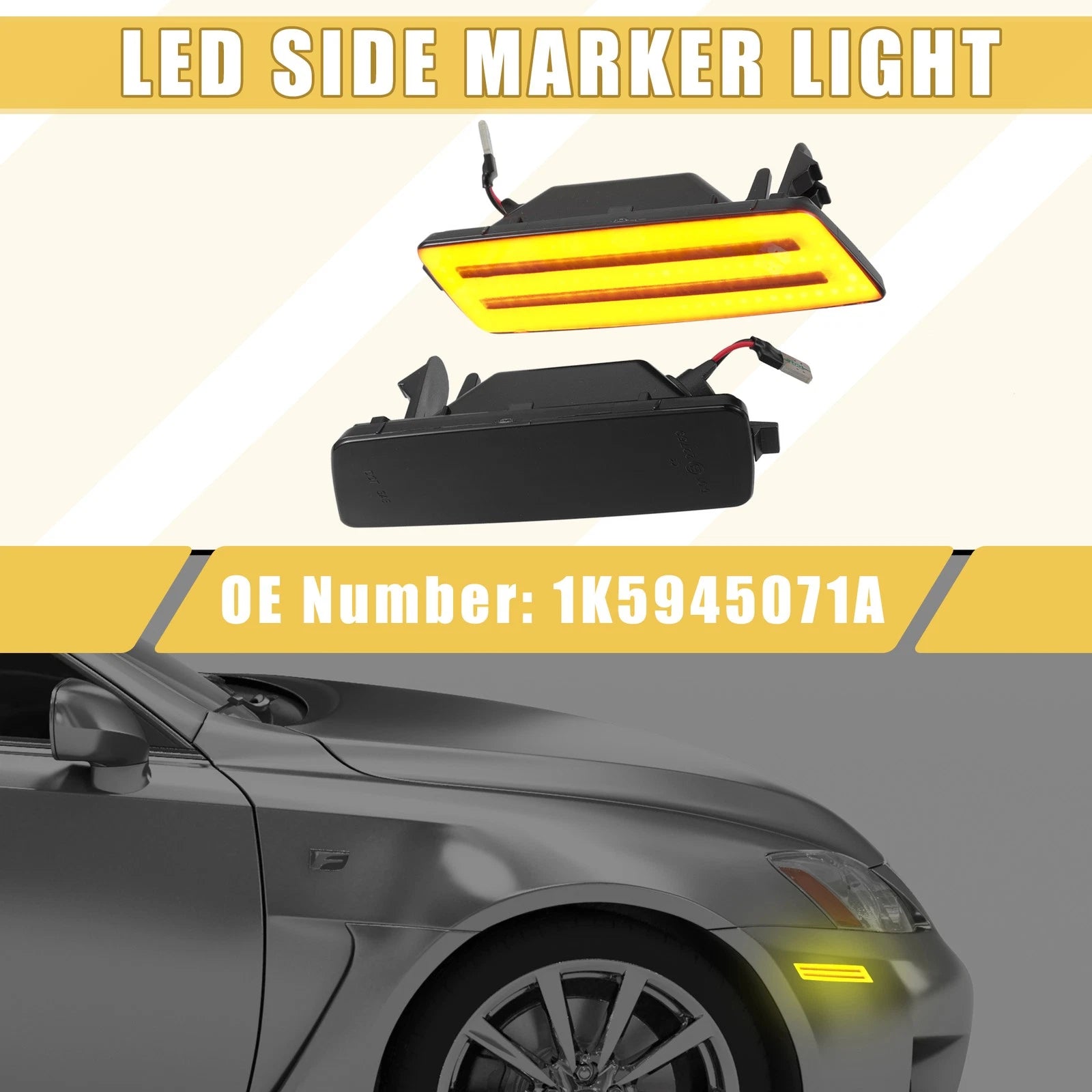 Front LED Side Marker Light Replacement for Volkswagen (2010–2016) Amber Pair