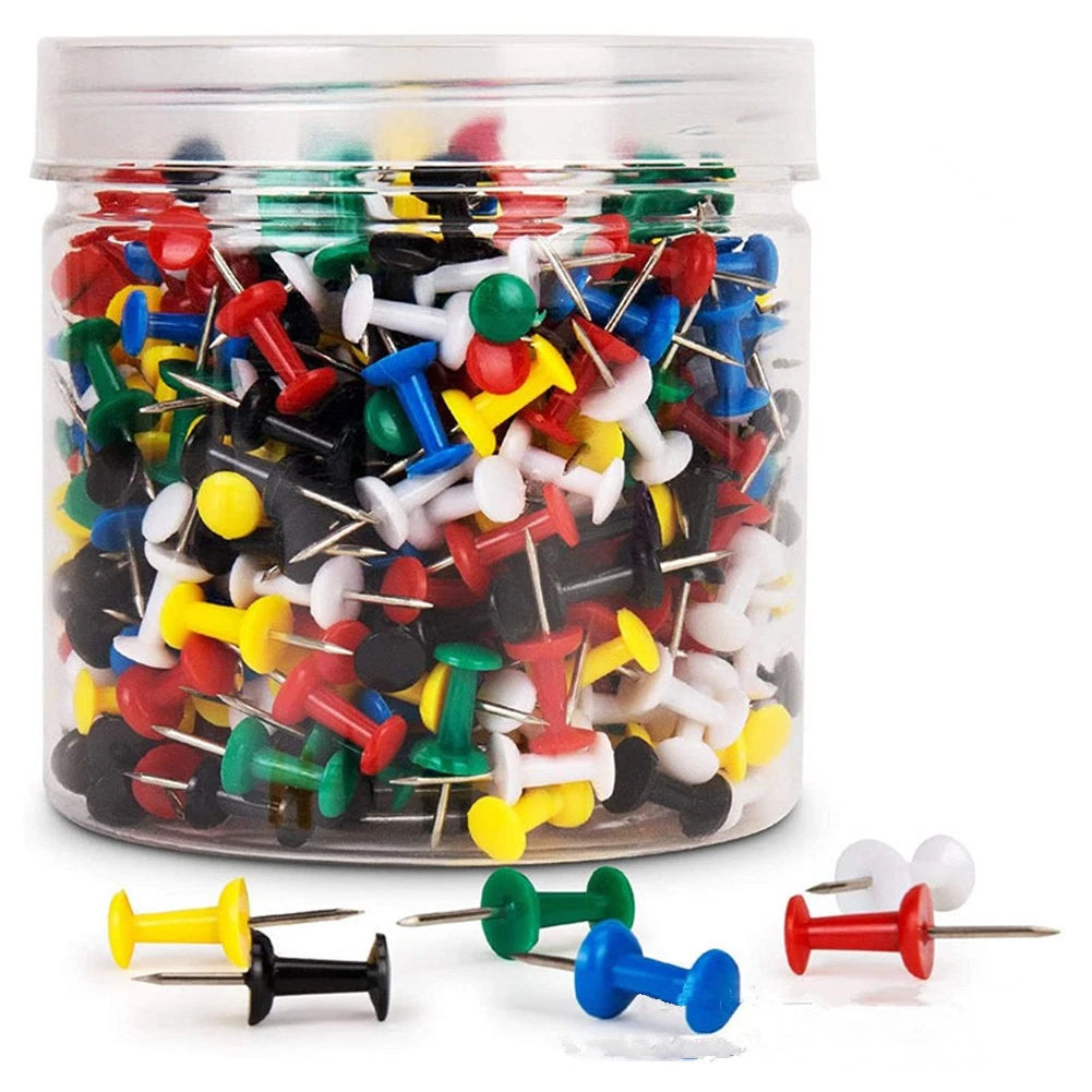 500 Pcs Push Pin Thumb Tacks Plastic Head Steel Point Durable
