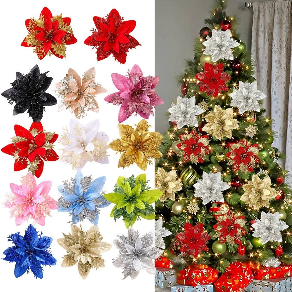 12 Pieces Artificial Christmas Flowers with Clips for Party and Wedding