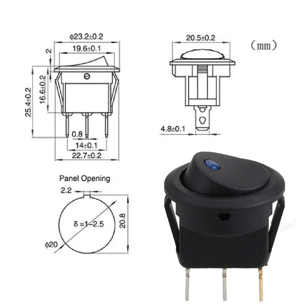 2-Pin Round Switch with Blue LED Light for