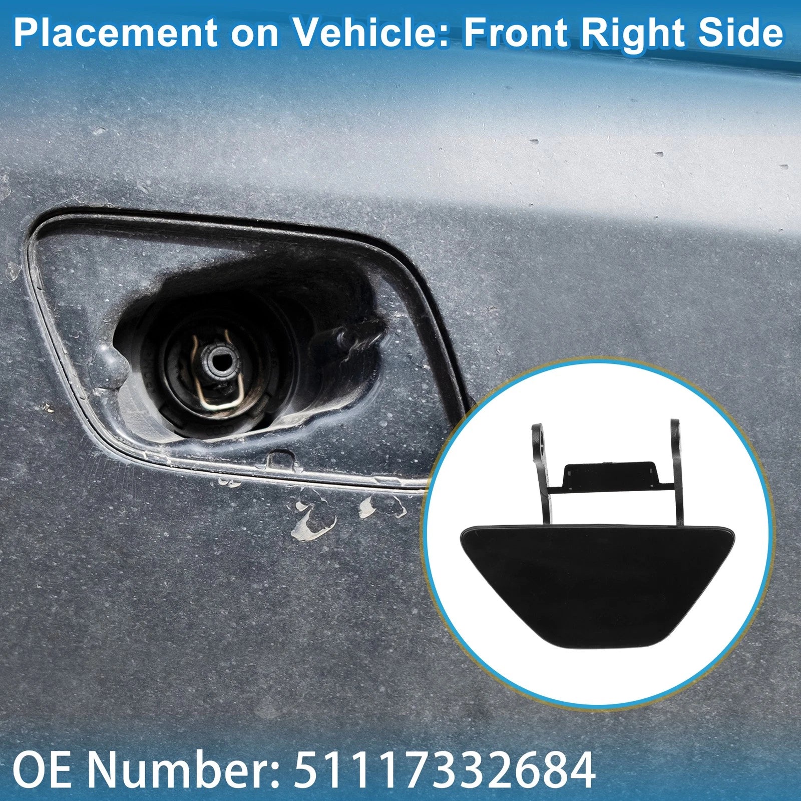 Front Right Washer Nozzle Cover Cap for BMW 528i (2014–2016) Unpainted