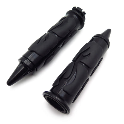 Black Flame Rubber Hand Grips 1" 25mm for Chopper/H-D/Suzuki/Kawasaki/Yamaha