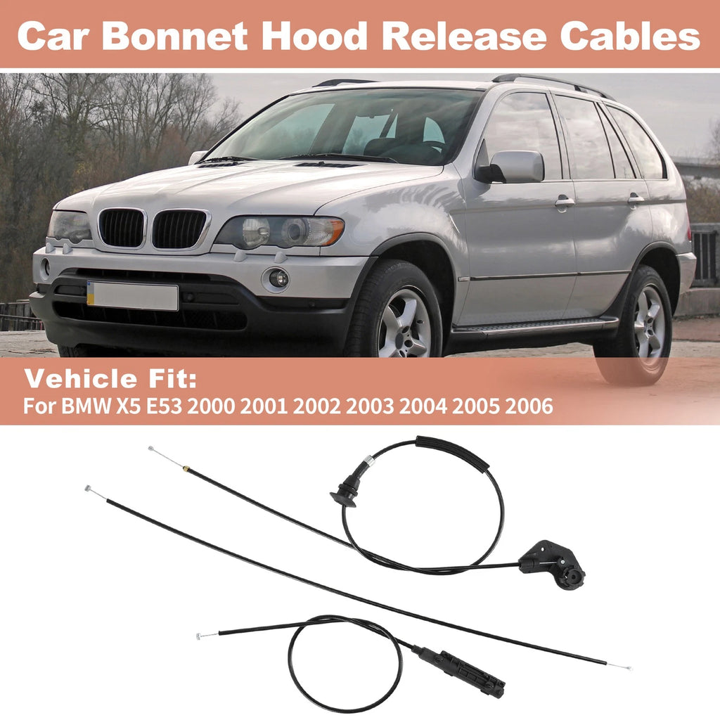 3X Engine Bonnet Hood Release Cable Kit for BMW X5 E53 (2000–2006) 51238402615