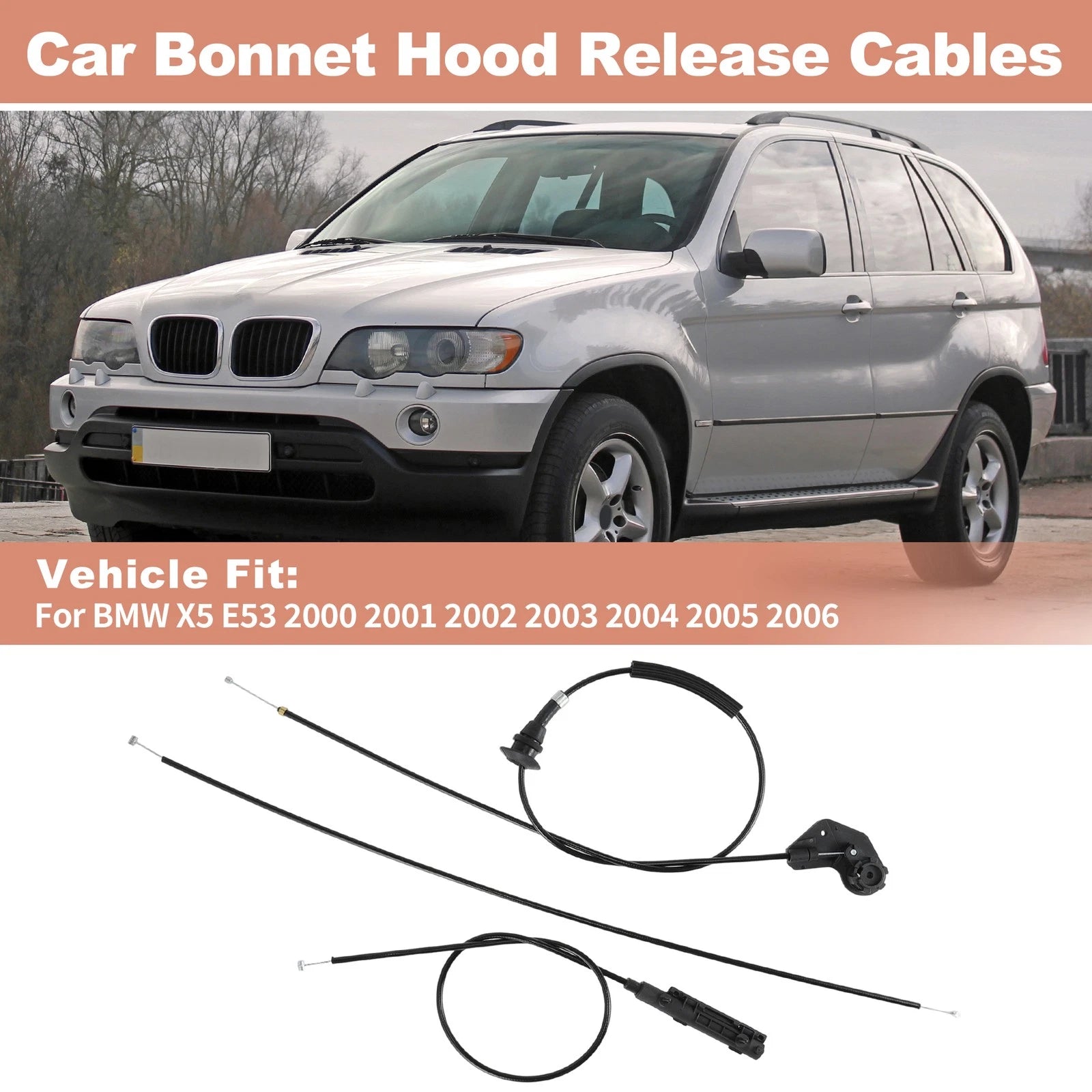 3X Engine Bonnet Hood Release Cable Kit for BMW X5 E53 (2000–2006) 51238402615