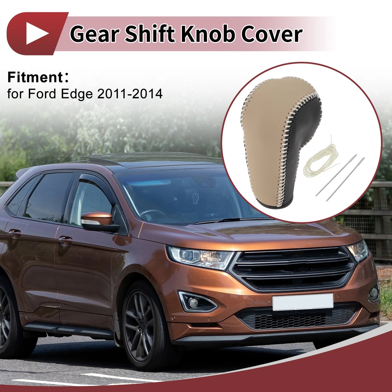 Gear Shift Knob Cover Replacement for Ford Edge (2011–2014) Beige Faux Leather
