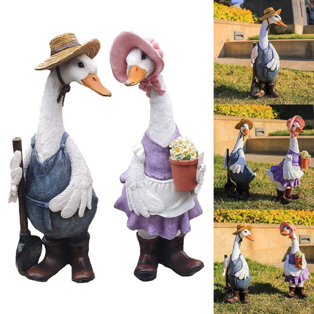 Duck Couple Figurines for Garden and Pond Decor