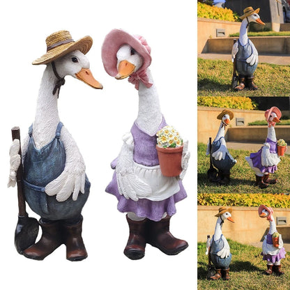 Duck Couple Figurines for Garden and Pond Decor